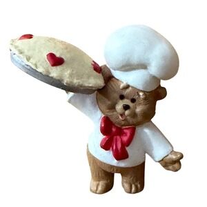 Hallmark Chef Bear Figurine with Heart Pie Merry Miniature Collectible 1988